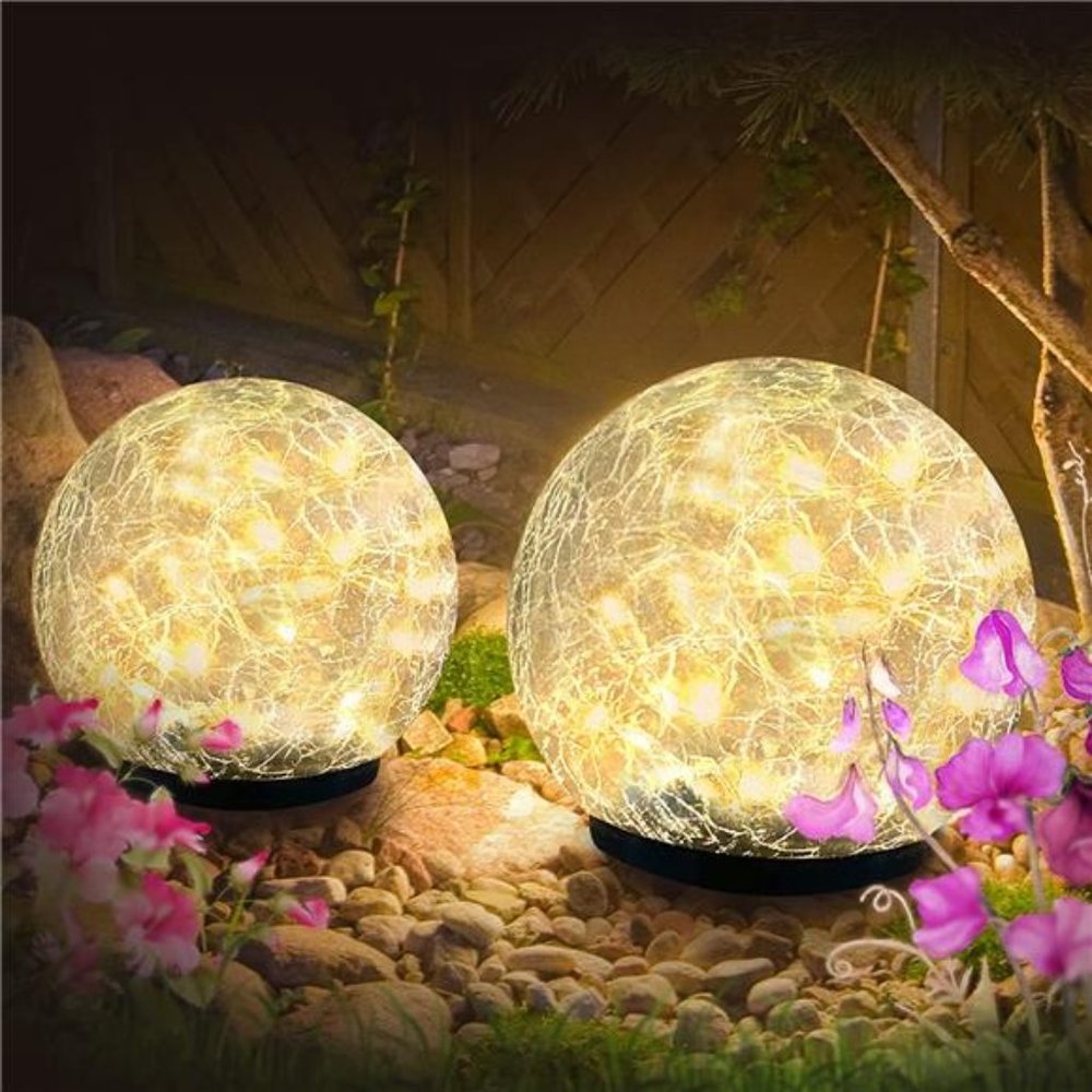 2 Pack 40 LED Cracked Glass Solar Garden Lights, Waterproof (4.7 ", Warm White)